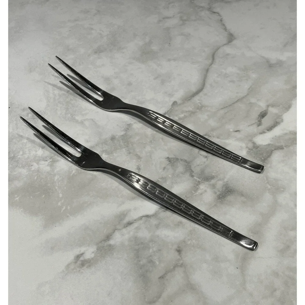 Set of 2 Appetizer Forks Art Deco Contemporary Geometric pattern 18/8